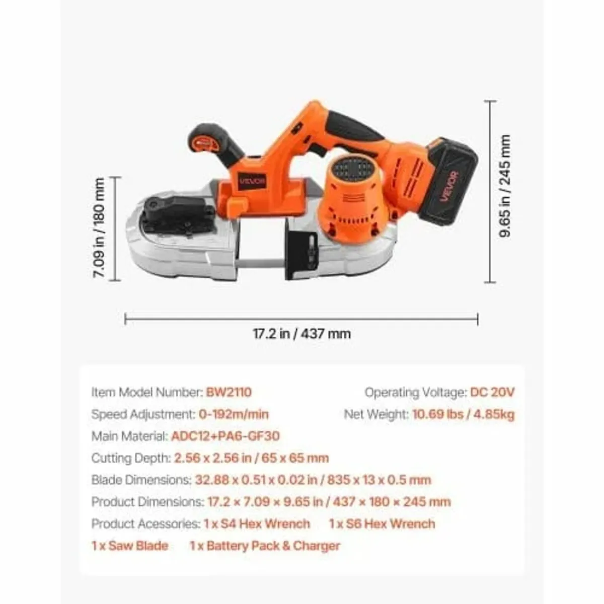 20V Portable Band Saw Kit, 65 x 65 mm Cutting Dept - Image 3