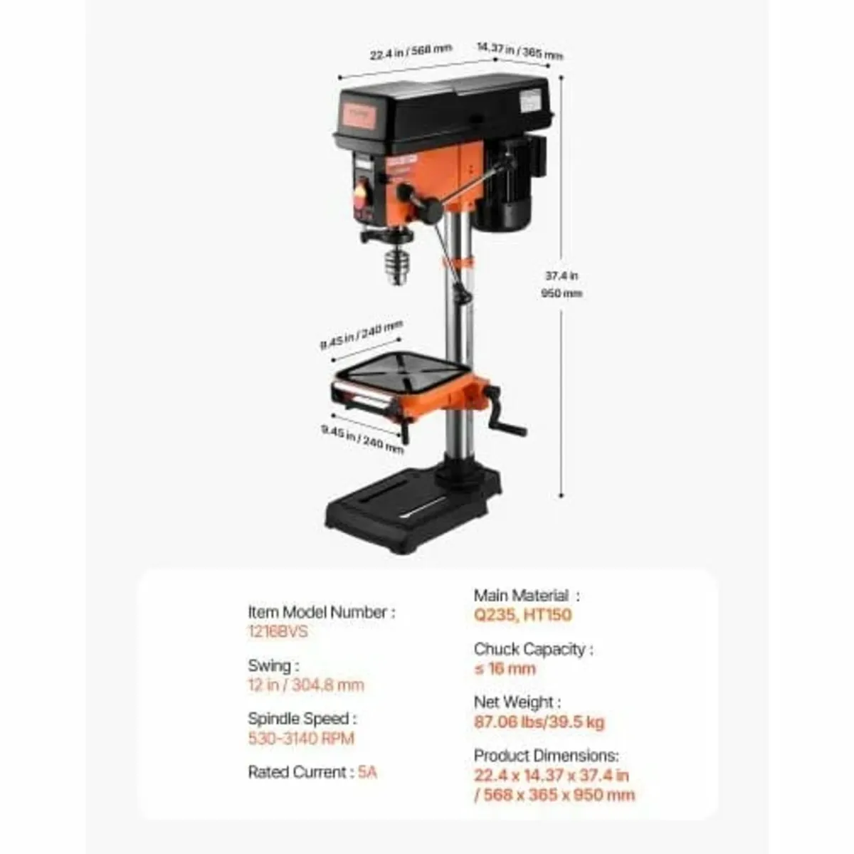 750W Bench Drill Press, 440-2580RPM Continuously V - Image 3
