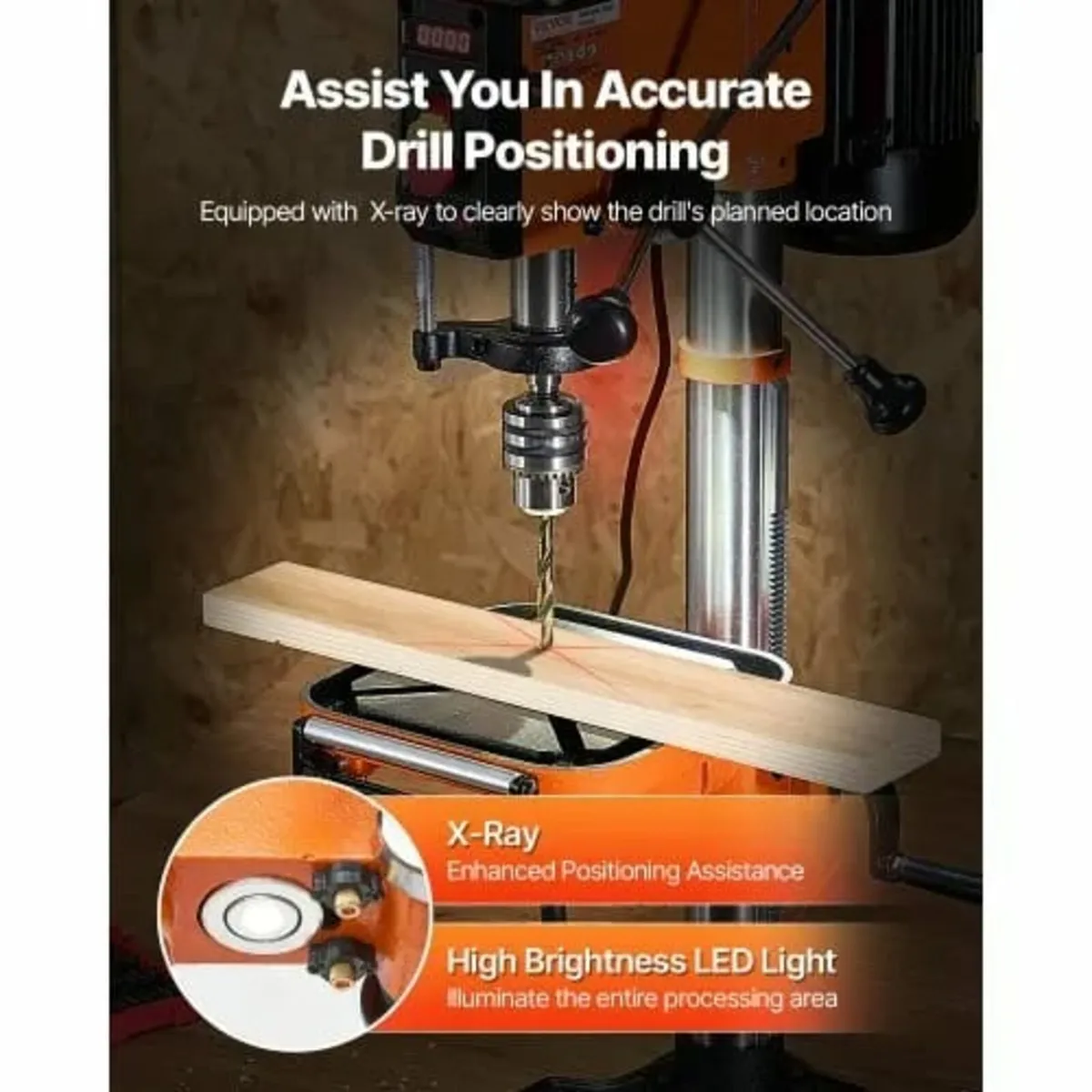 750W Bench Drill Press, 440-2580RPM Continuously V - Image 4