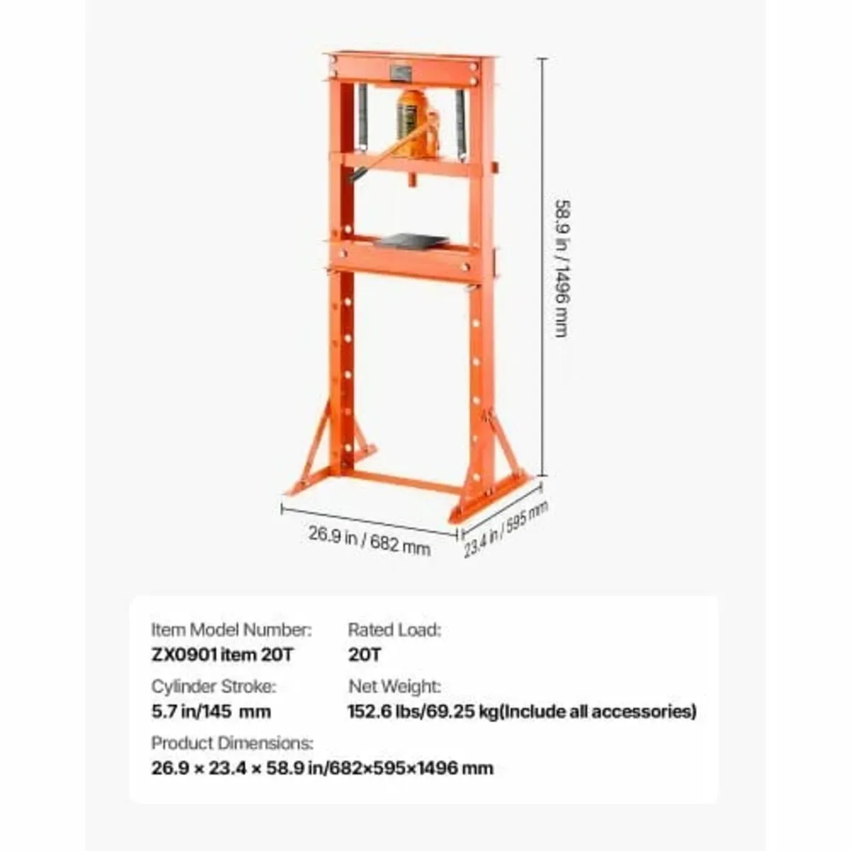 Hydraulic Shop Press, 20 T H-Frame Shop Press with - Image 3