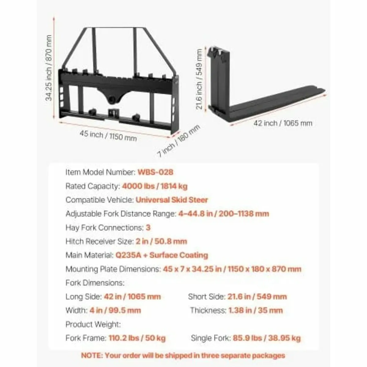 Skid Steer Pallet Forks, 1814 kg Rated Capacity, P - Image 3