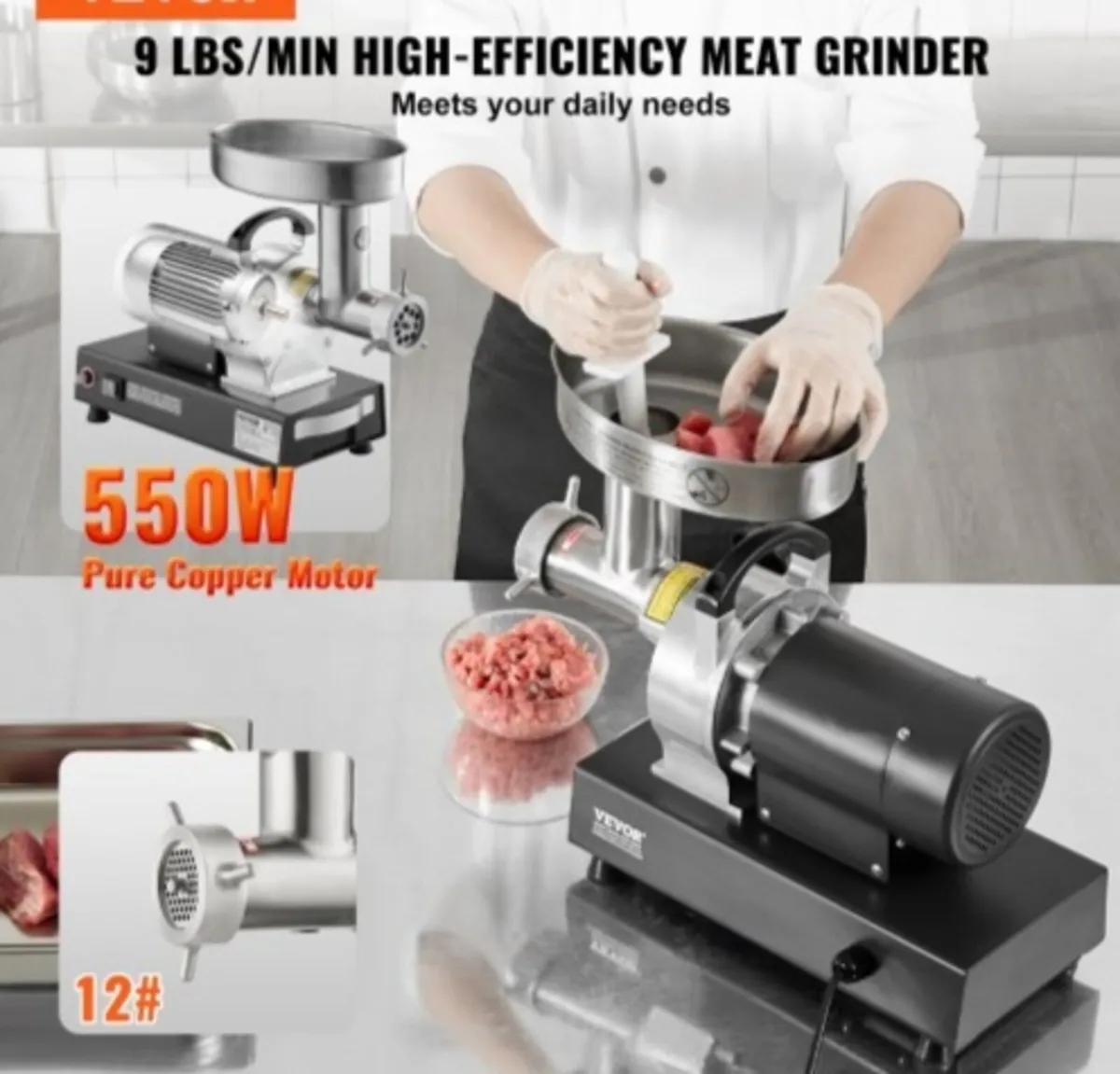 Meat Grinder, 9 Lbs/Min Capacity Electric Meat Gri - Image 4