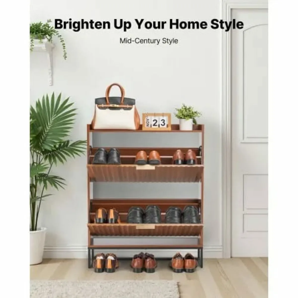 Shoe Cabinet with 2 Flip Drawers, Mid-Century Shoe - Image 2