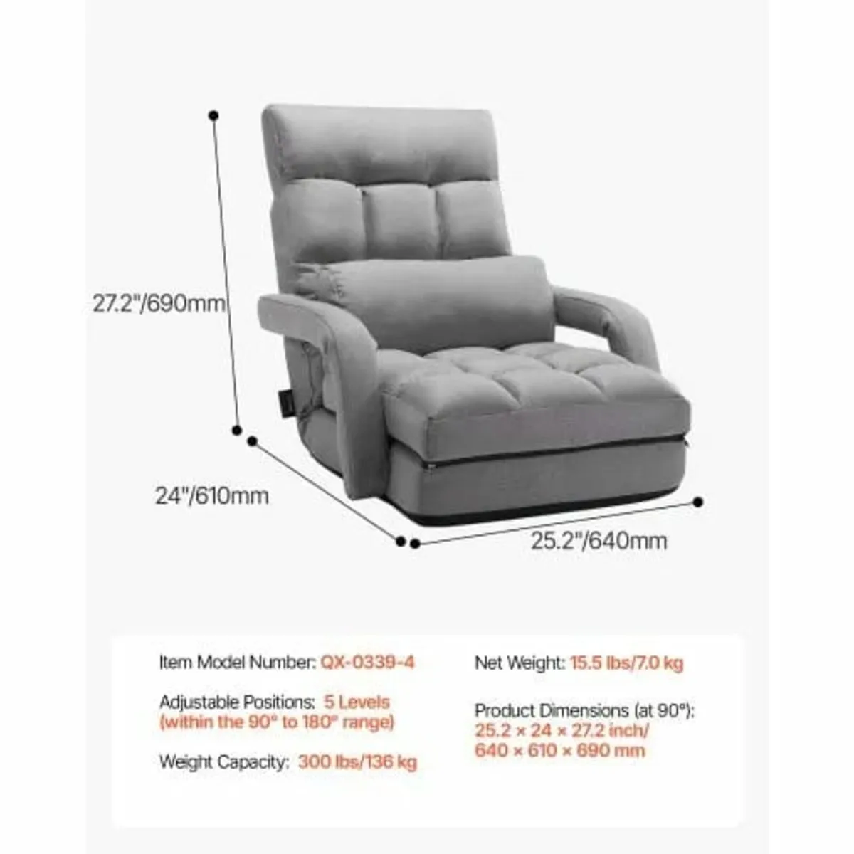 Floor Chair, Floor Gaming Chair with 5 Adjustable - Image 3