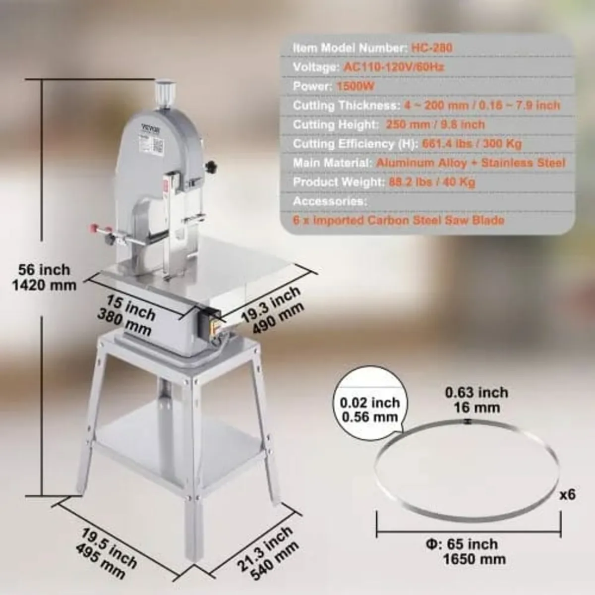 1500W Commercial Electric Meat Bandsaw Stainless S - Image 4