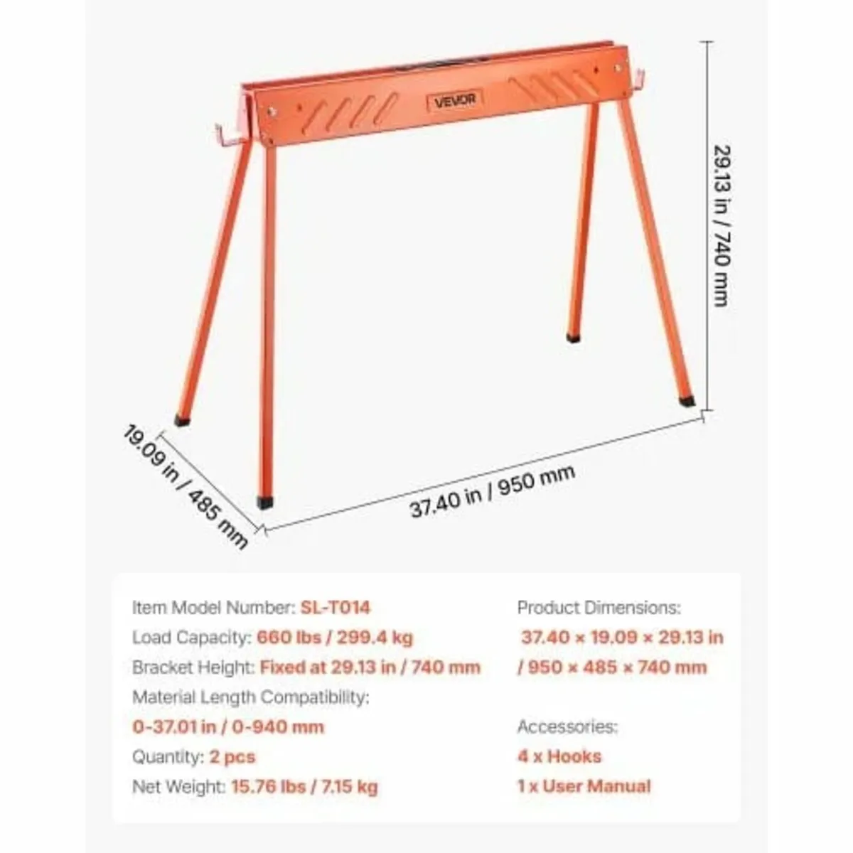 Saw Horses, 2 Pack Folding Work Horses, 299.4 kg L - Image 3