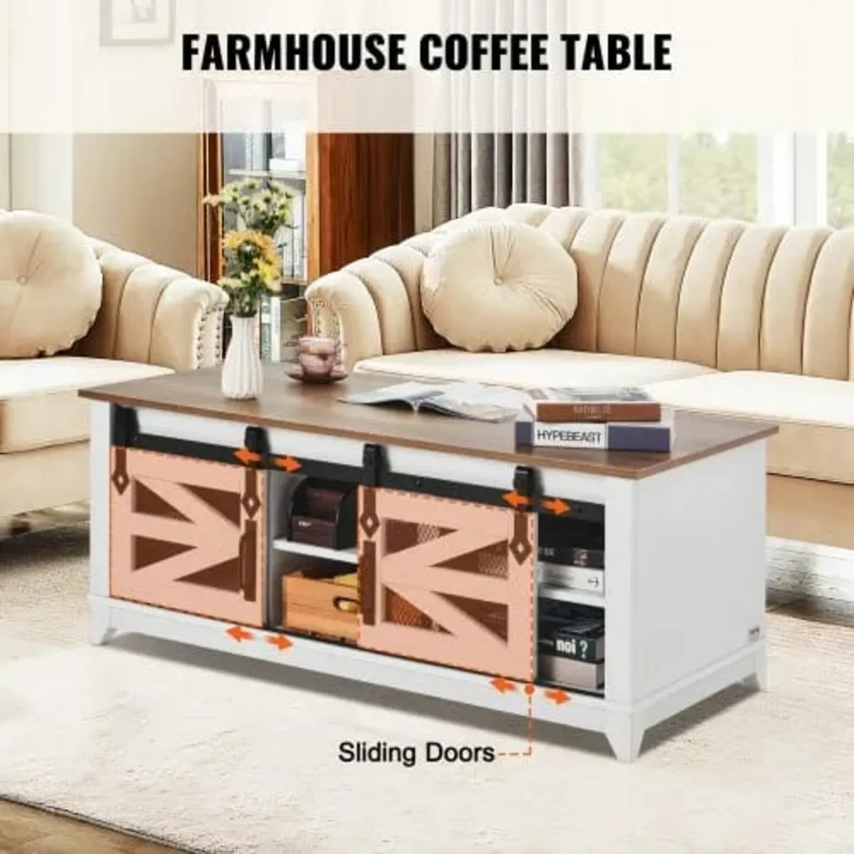 48" Farmhouse Coffee Table, Rectangle Coffee Table - Image 2