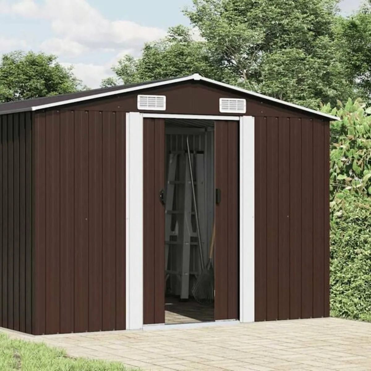 Garden Shed 257x580x181 cm Metal Brown - Image 2