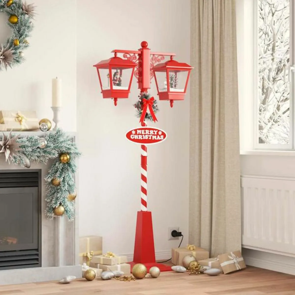 Chirstmas Street Lamp with 2 Lanterns Red 40.5 x 8 - Image 3