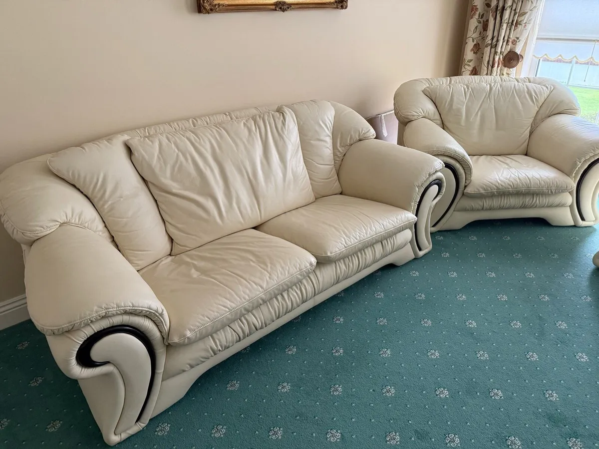 White Leather Couch Set - Image 2