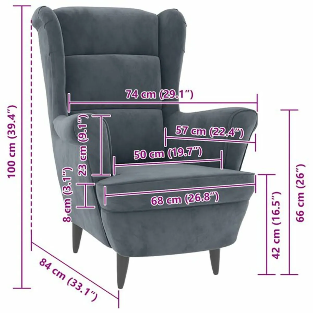 Armchair Dark Grey Velvet - Image 3