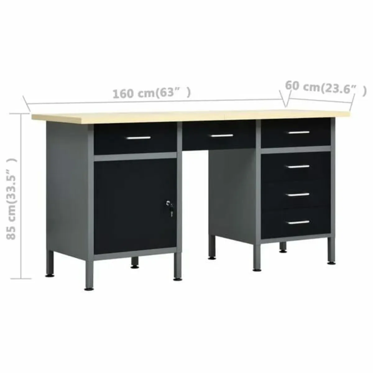 Workbench Black 160x60x85 cm Steel - Image 4