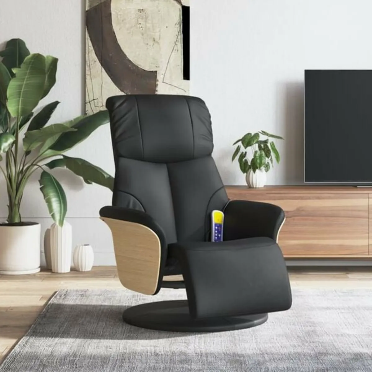 Massage Recliner Chair with Footrest Black Faux Le - Image 2