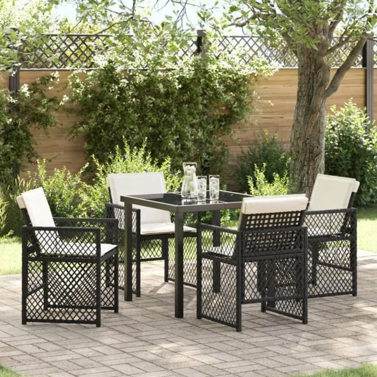 Garden Dining Set 5 pcs Light Grey Poly Rattan - Image 2