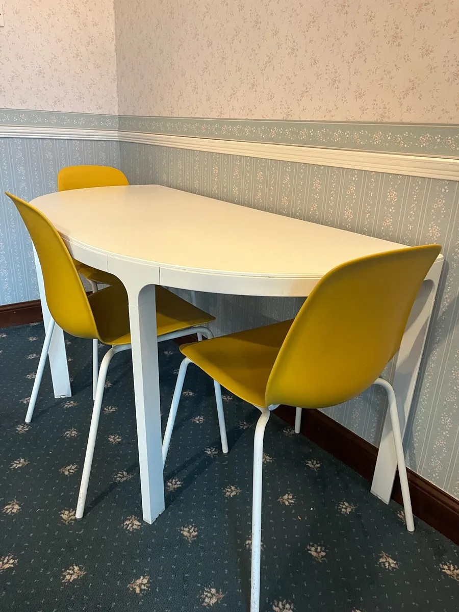 Half-Moon Table + 3 Yellow Chairs - Image 2