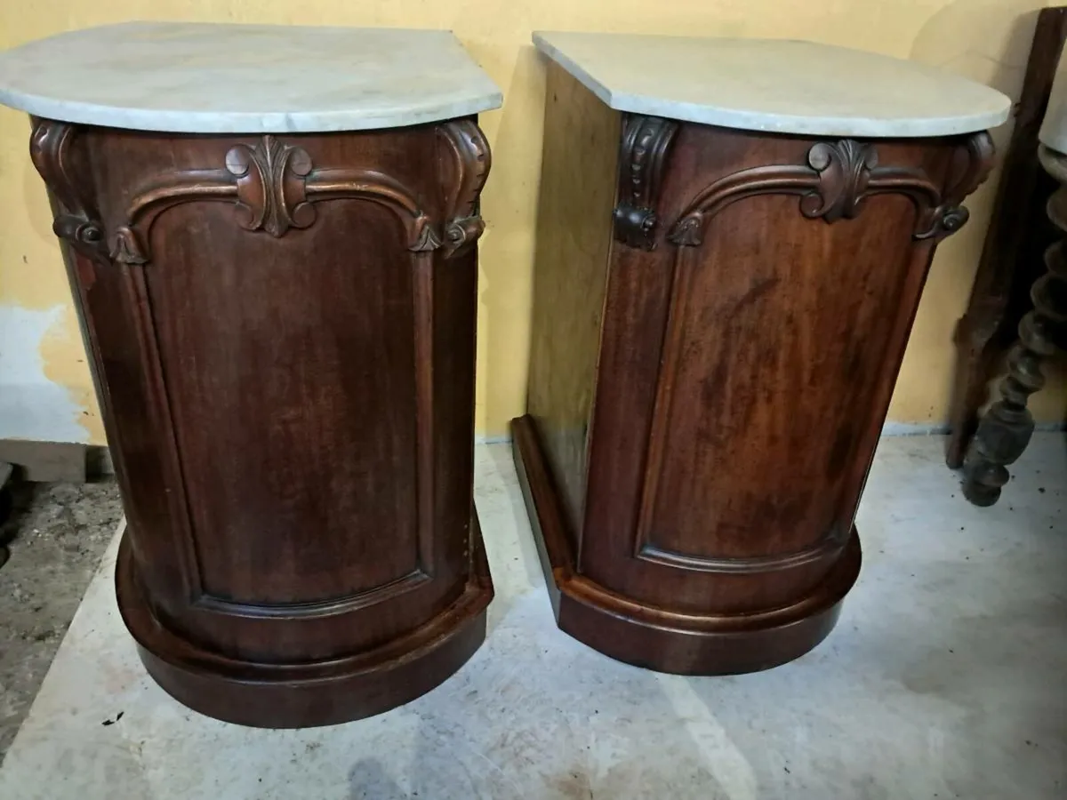 2 mahogany cabinets marble top - Image 1