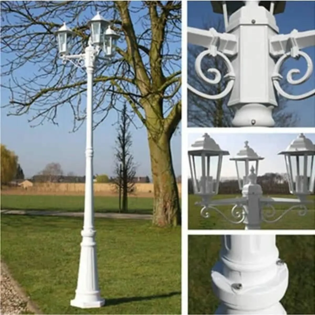 Garden Light Post 3-arms 215 cm White Aluminium - Image 4