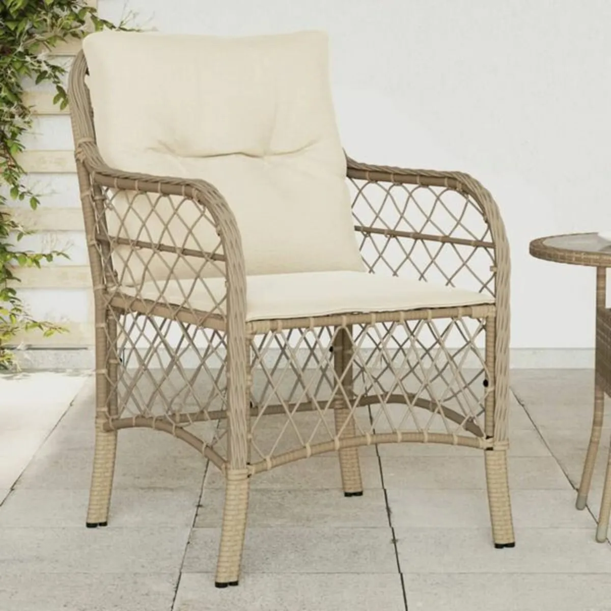 Garden Chairs with Cushions 2 pcs Beige Poly Ratta - Image 4
