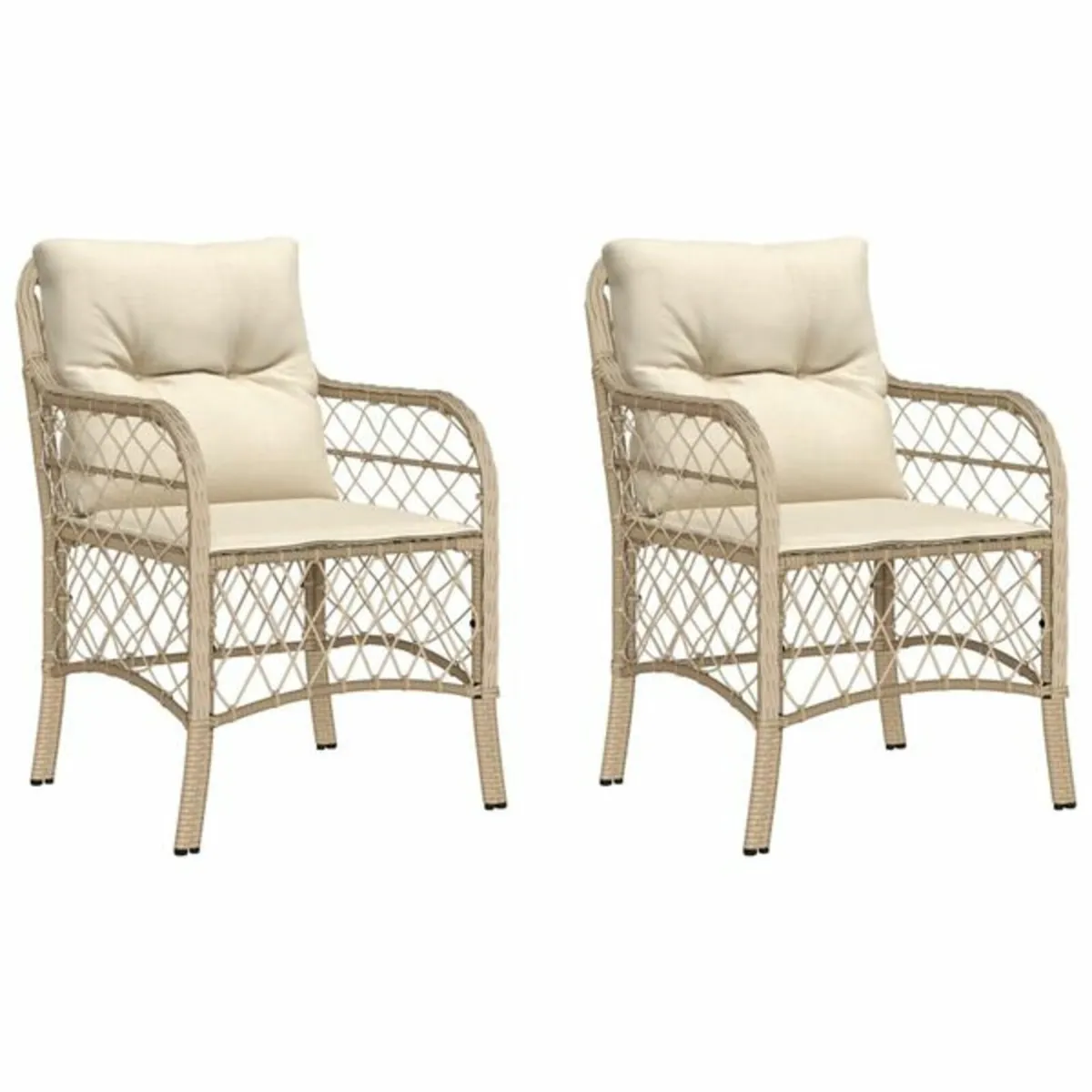 Garden Chairs with Cushions 2 pcs Beige Poly Ratta - Image 1