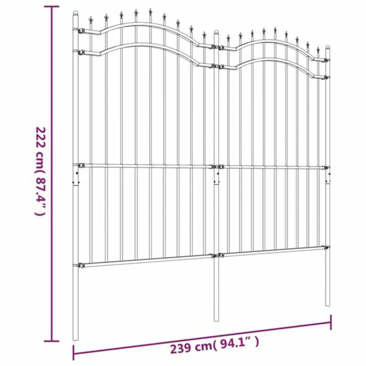 Garden Fence with Spear Top Black 239x175 cm Powde - Image 3