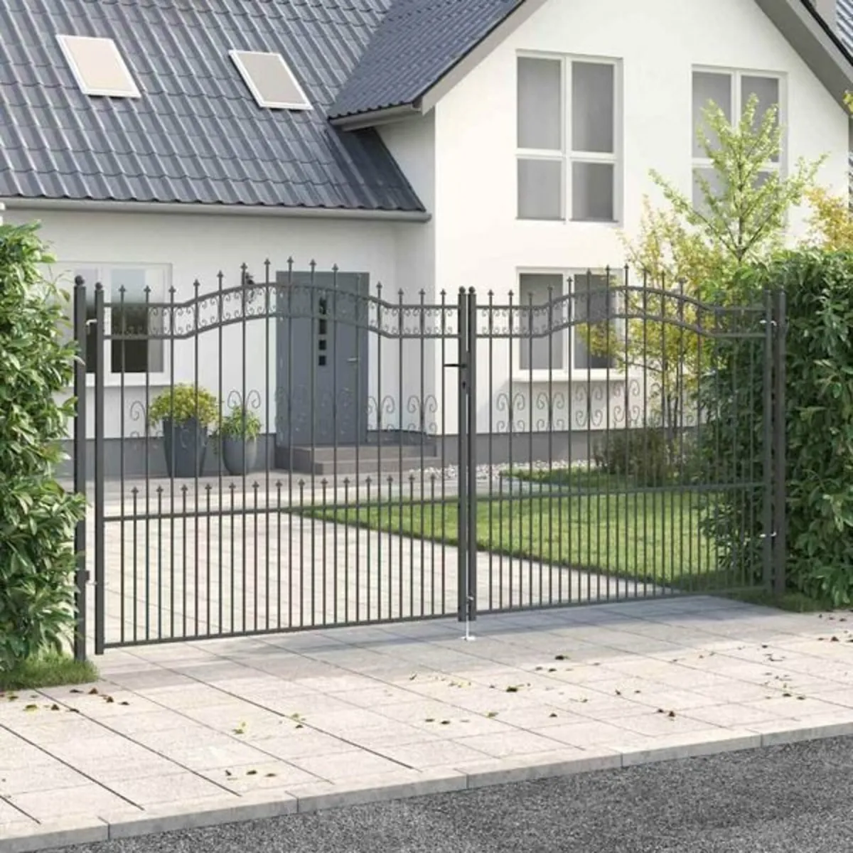 Fence Gate with Spear Top Black 406x175 cm Powder- - Image 2