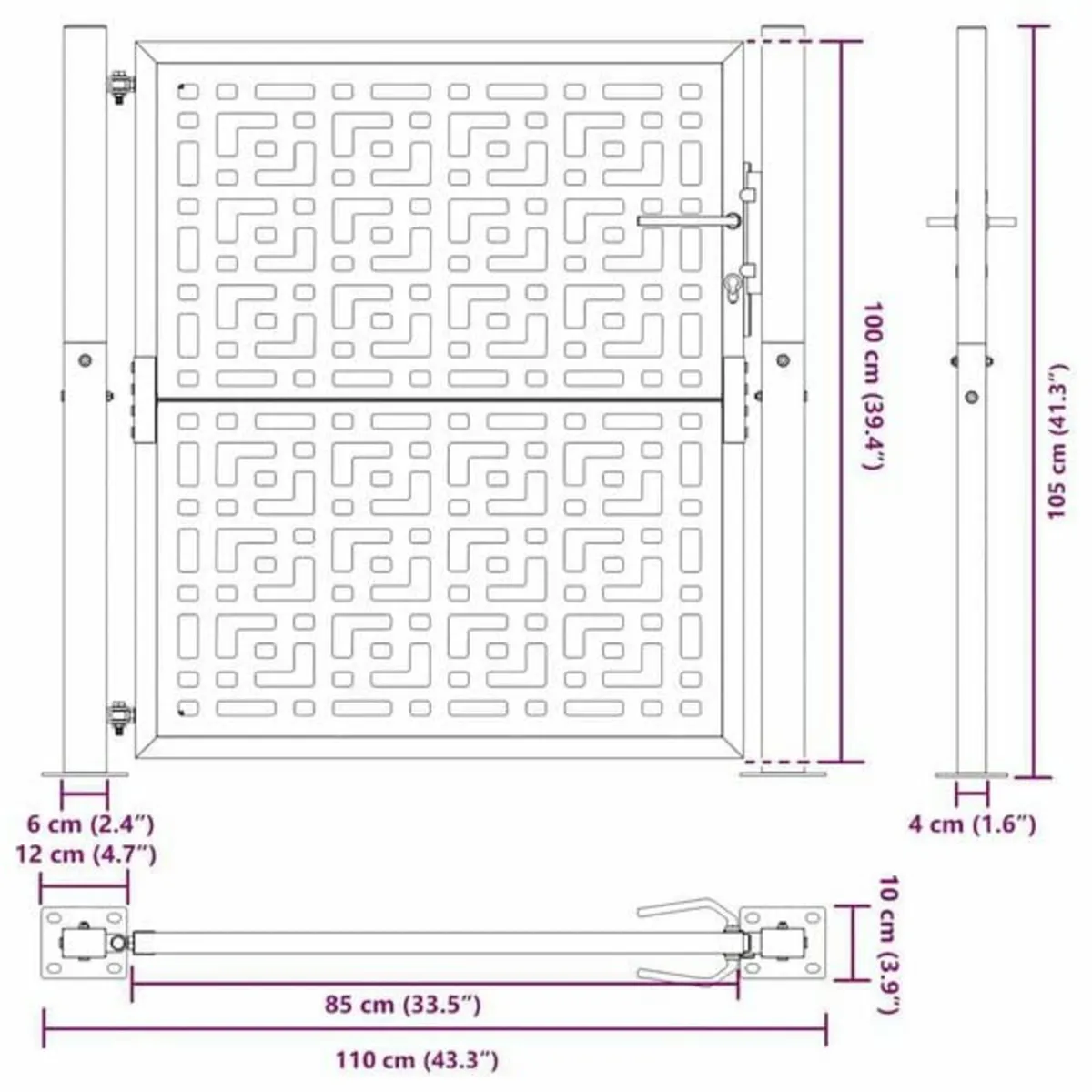 Garden Gate Black 105x106 cm Steel Cross Design - Image 3