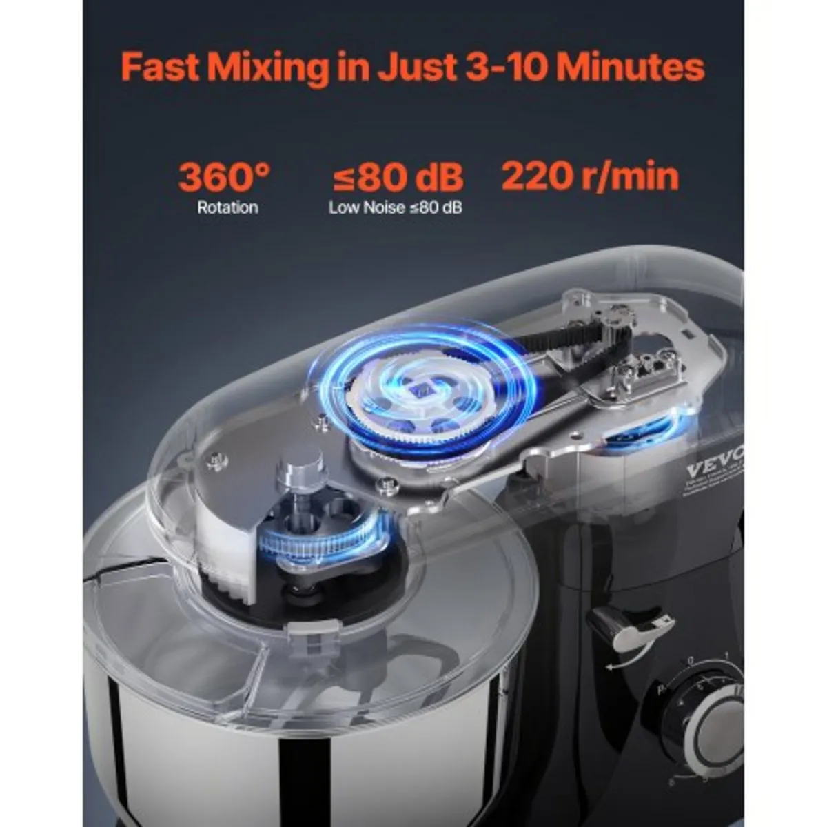 Stand Mixer, 6 QT Dough Mixer, 1400W 6 + P Speeds - Image 3