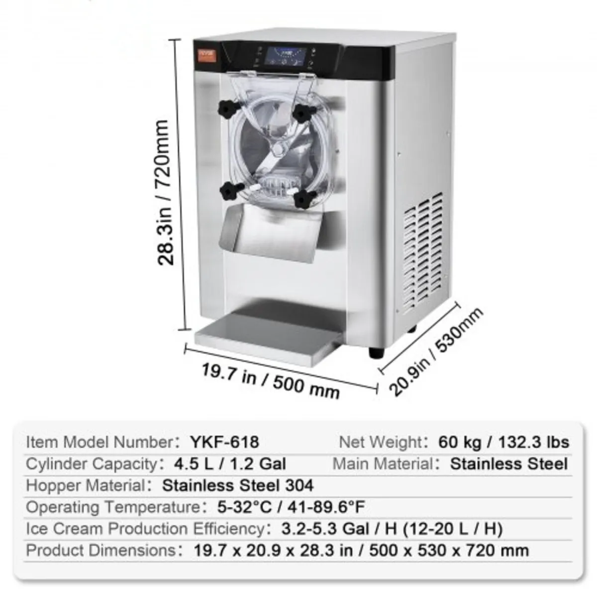 Commercial Ice Cream Machine, 12 L/H Yield, 1295W - Image 3