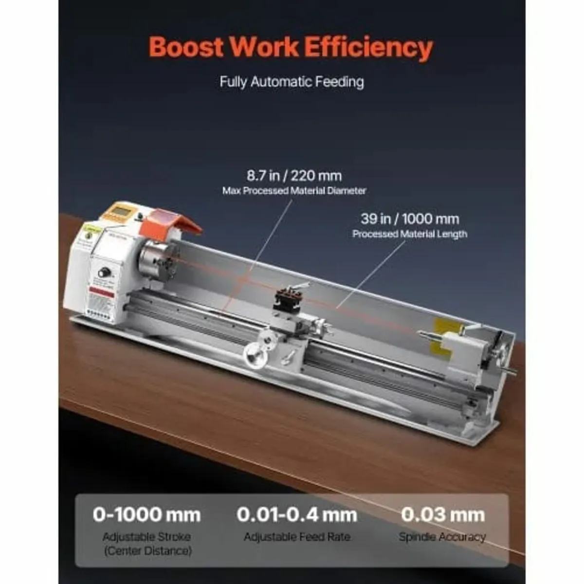Metal Lathe Machine, 220 x 1000 mm(8.7 x 39 in), P - Image 2