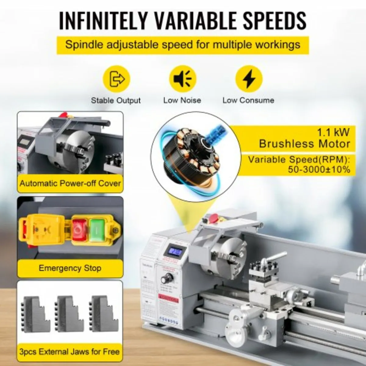 1100W Mini Metal Lathe 220MMx750MM Variable-Speed - Image 2