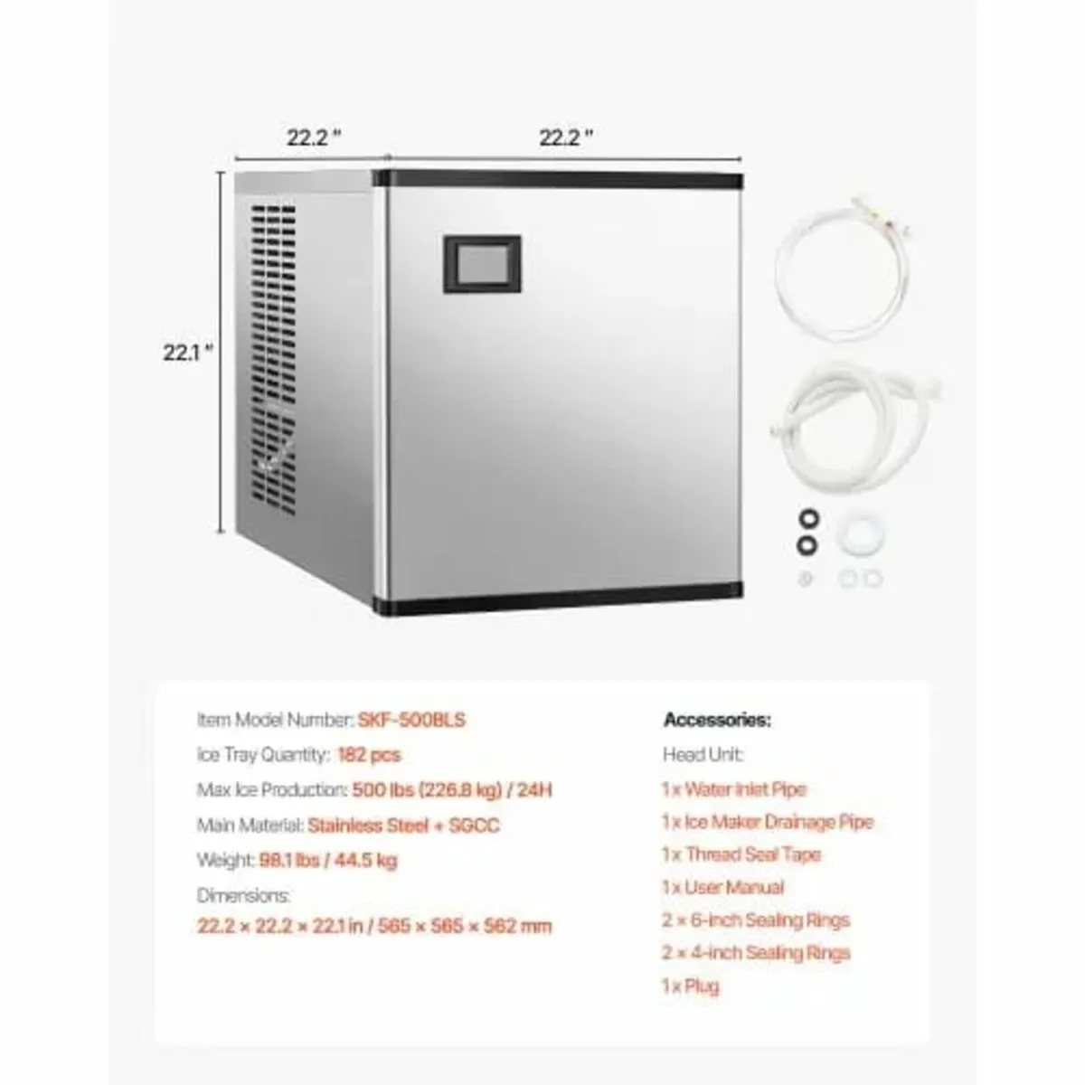 Commercial Ice Maker 500 lbs/24 h Self-Cleaning Ic - Image 3