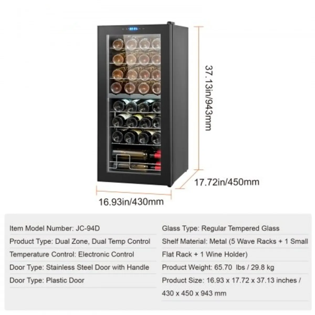 32-Bottle Wine Cooler, Dual Zone & Dual Temperatur - Image 1