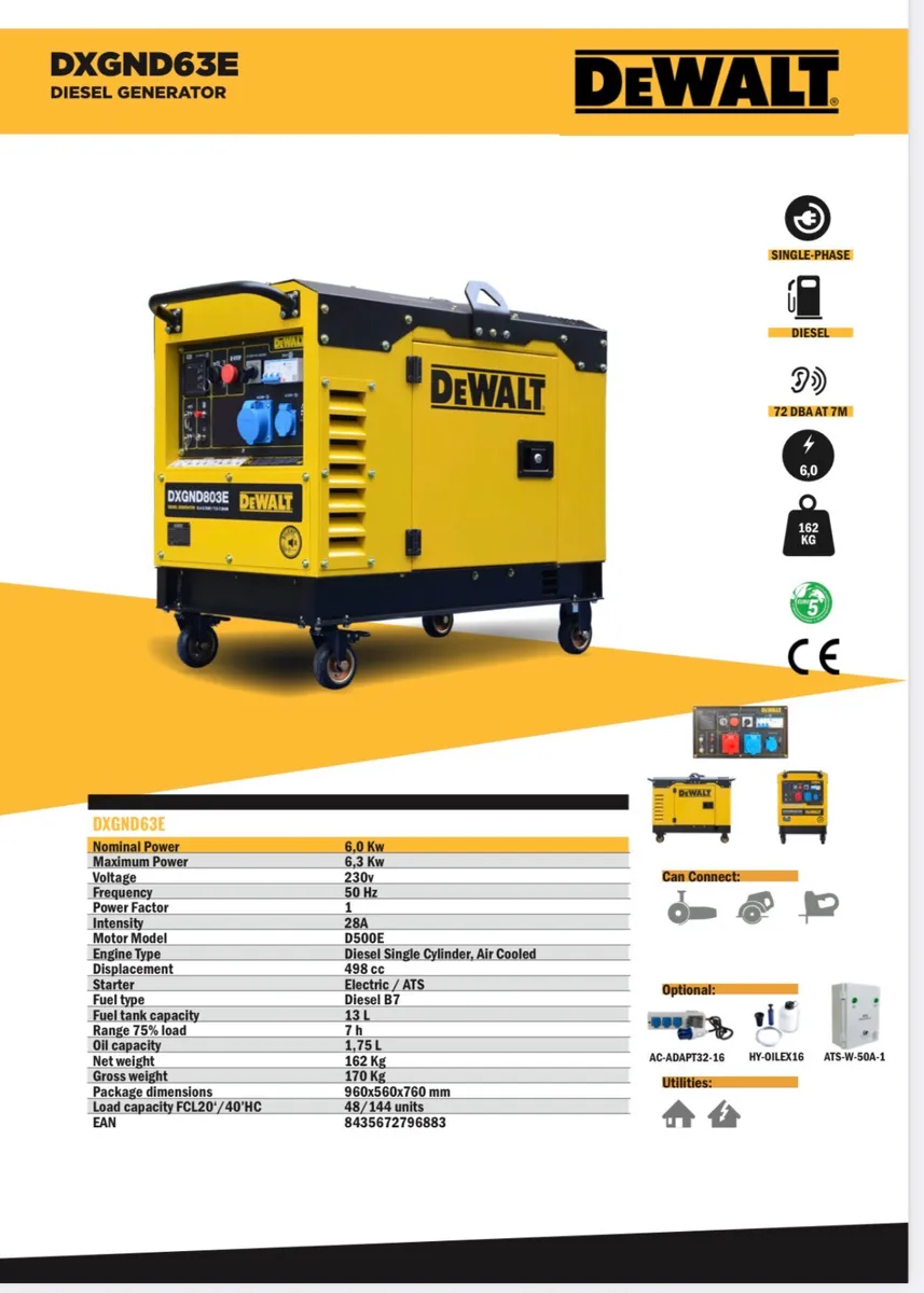 Dewalt 6.3Kw / 7Kva Diesel Generator - Image 2