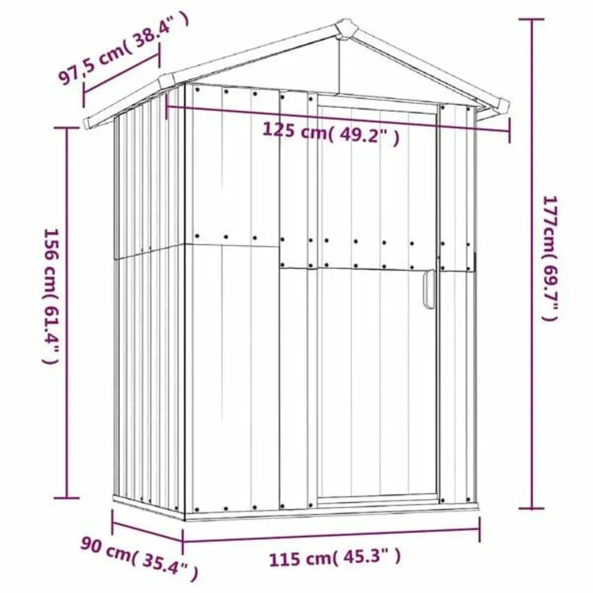 Garden Shed Grey 126x97.5x177 cm Galvanised Steel - Image 3
