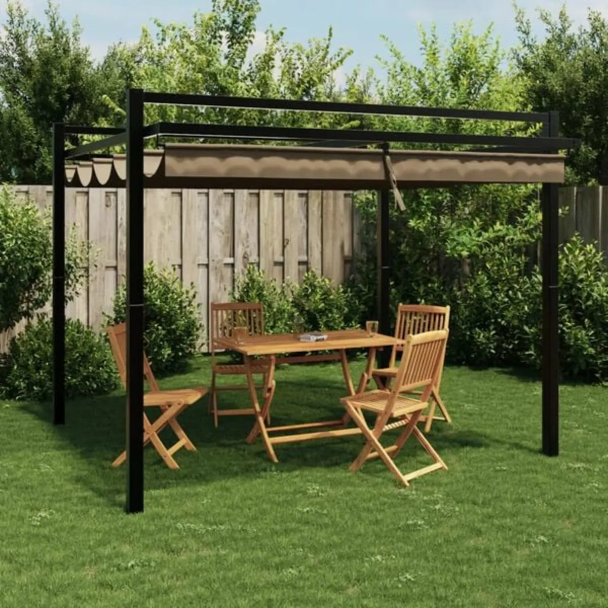 Garden Gazebo with Retractable Roof Taupe 3x3 m Al - Image 1