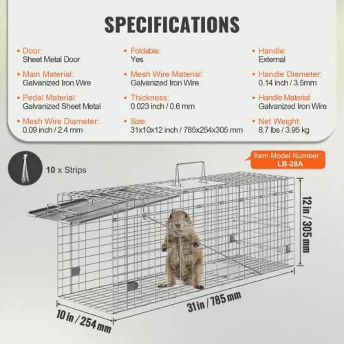 Live Animal Cage Trap, 79 x 25 x 30.5 cm Humane Ca - Image 3