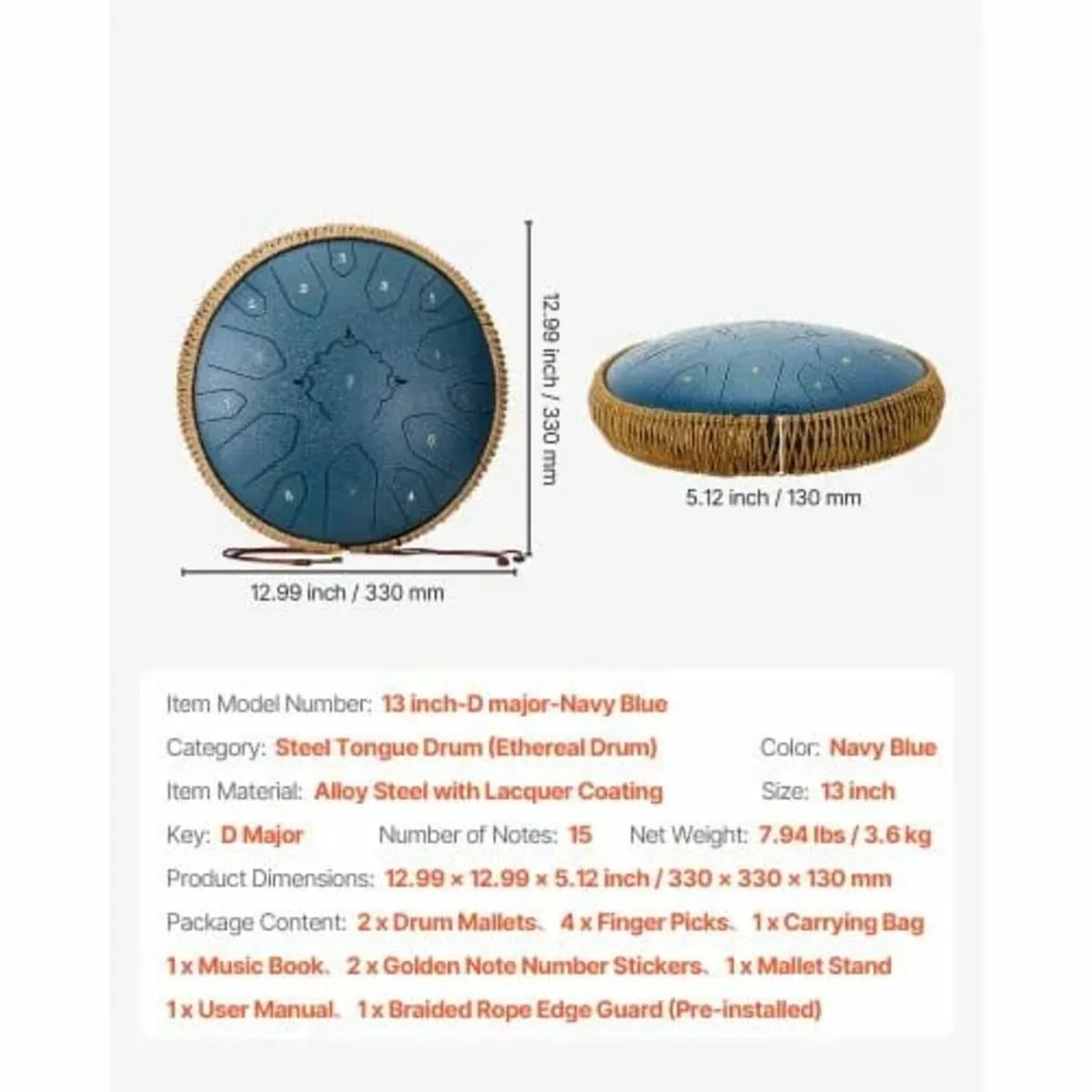 Steel Tongue Drum, 33cm 15 Notes Rain Drum for Out - Image 2