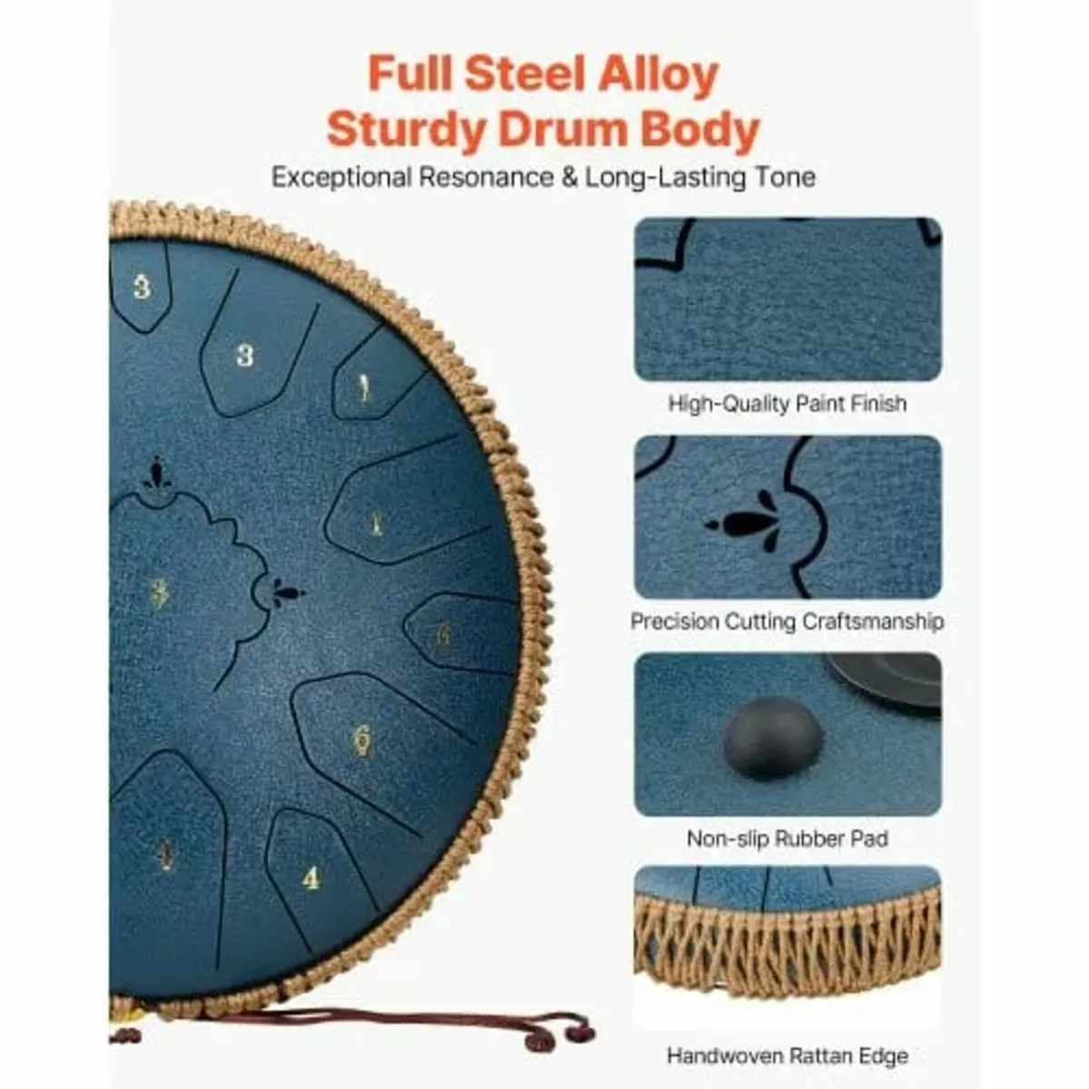 Steel Tongue Drum, 33cm 15 Notes Rain Drum for Out - Image 3