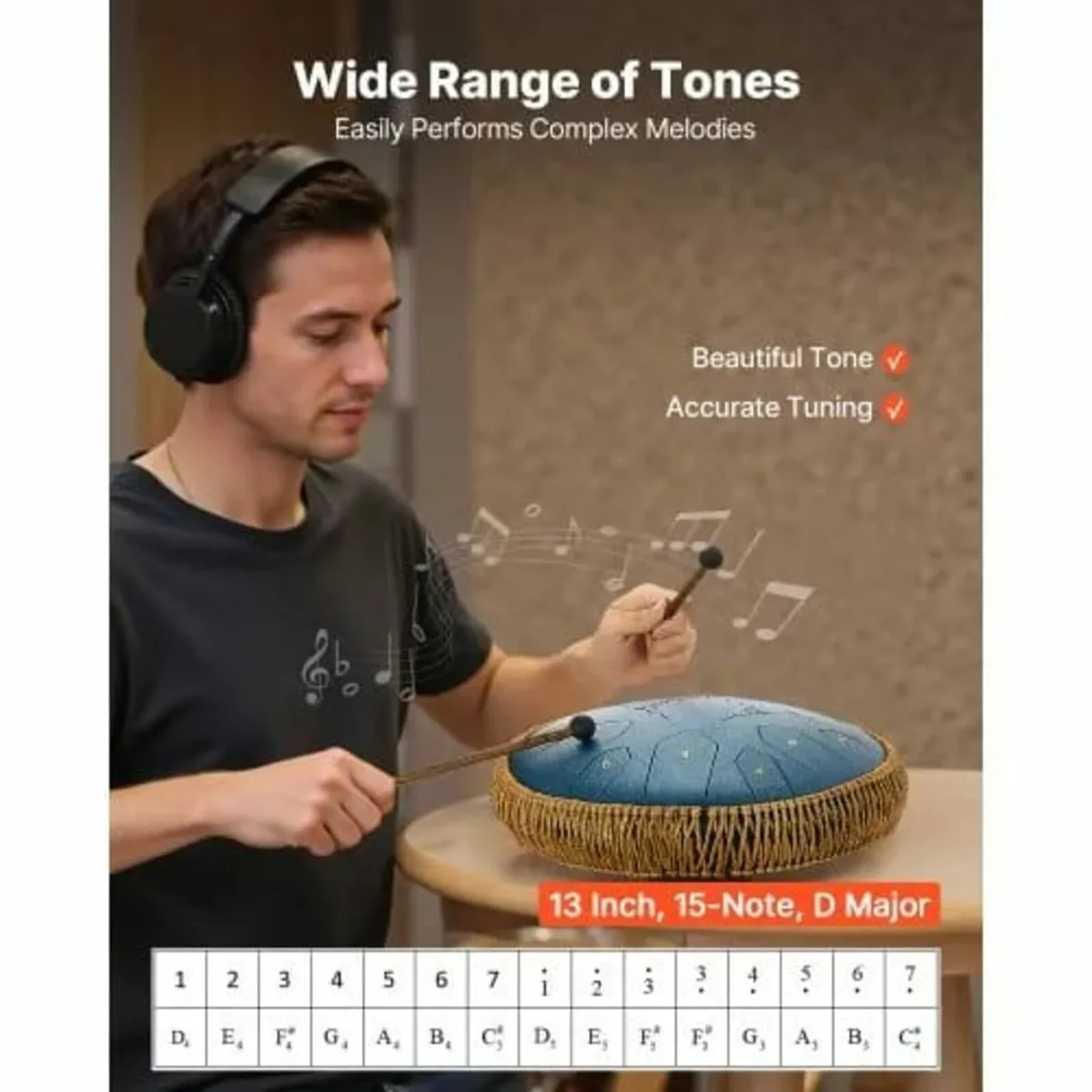 Steel Tongue Drum, 33cm 15 Notes Rain Drum for Out - Image 4