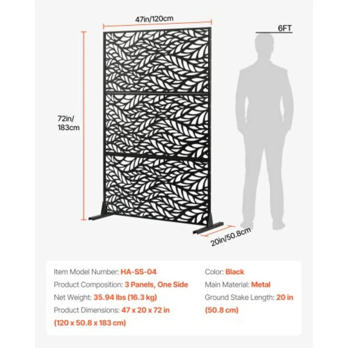 Metal Privacy Screen, 47" W x 72" H, Outdoor Priva - Image 3