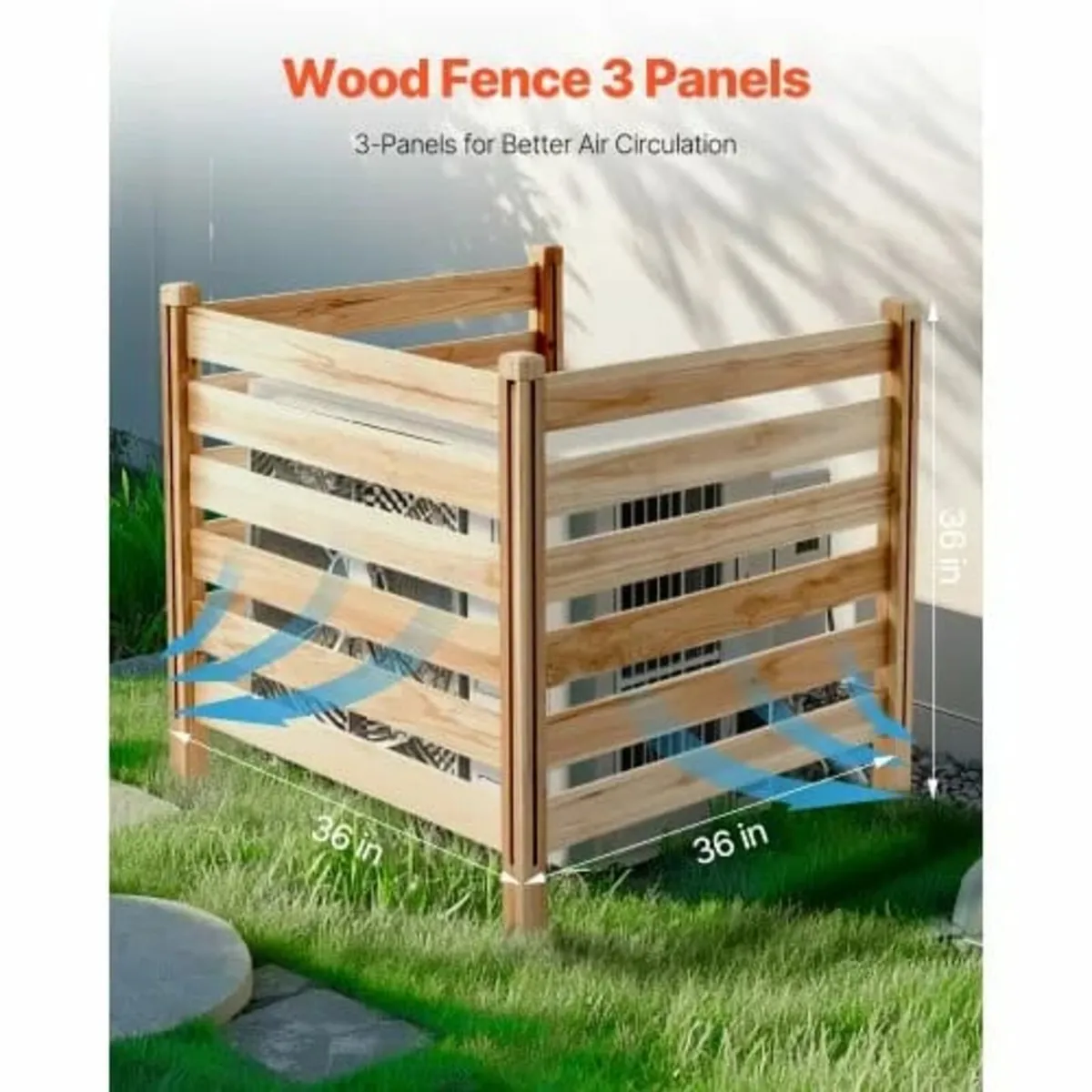 Wood Privacy Fence, 36" W x 36" L, 3 Panel Slatted - Image 2