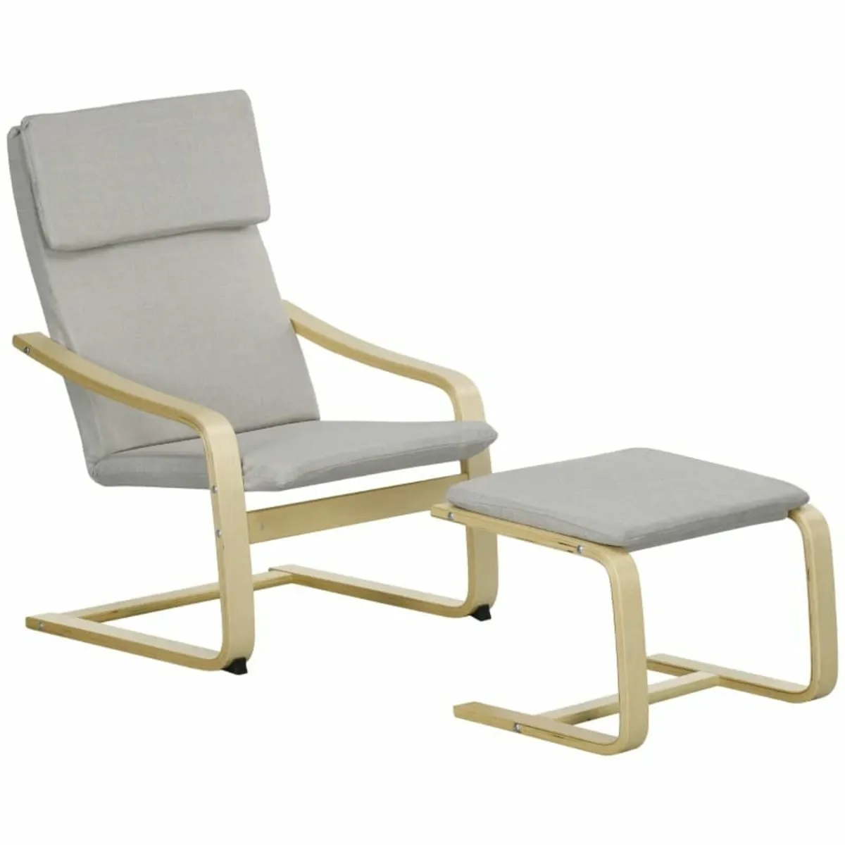 Lounge Chair with Ottoman, Linen-Look Cover, Woode - Image 1