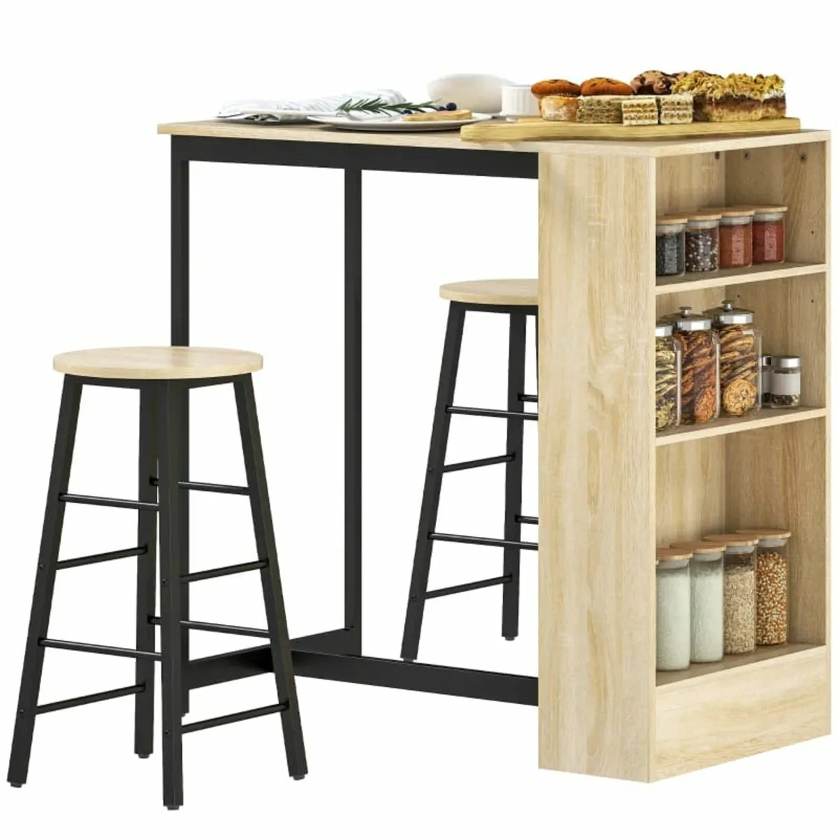 3-piece bar table set, 1 counter, 2 chairs, with s - Image 3