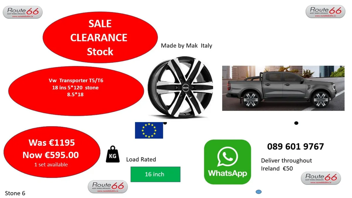 VW T5,T6 Transporter 18 ins load rated alloys - Image 1