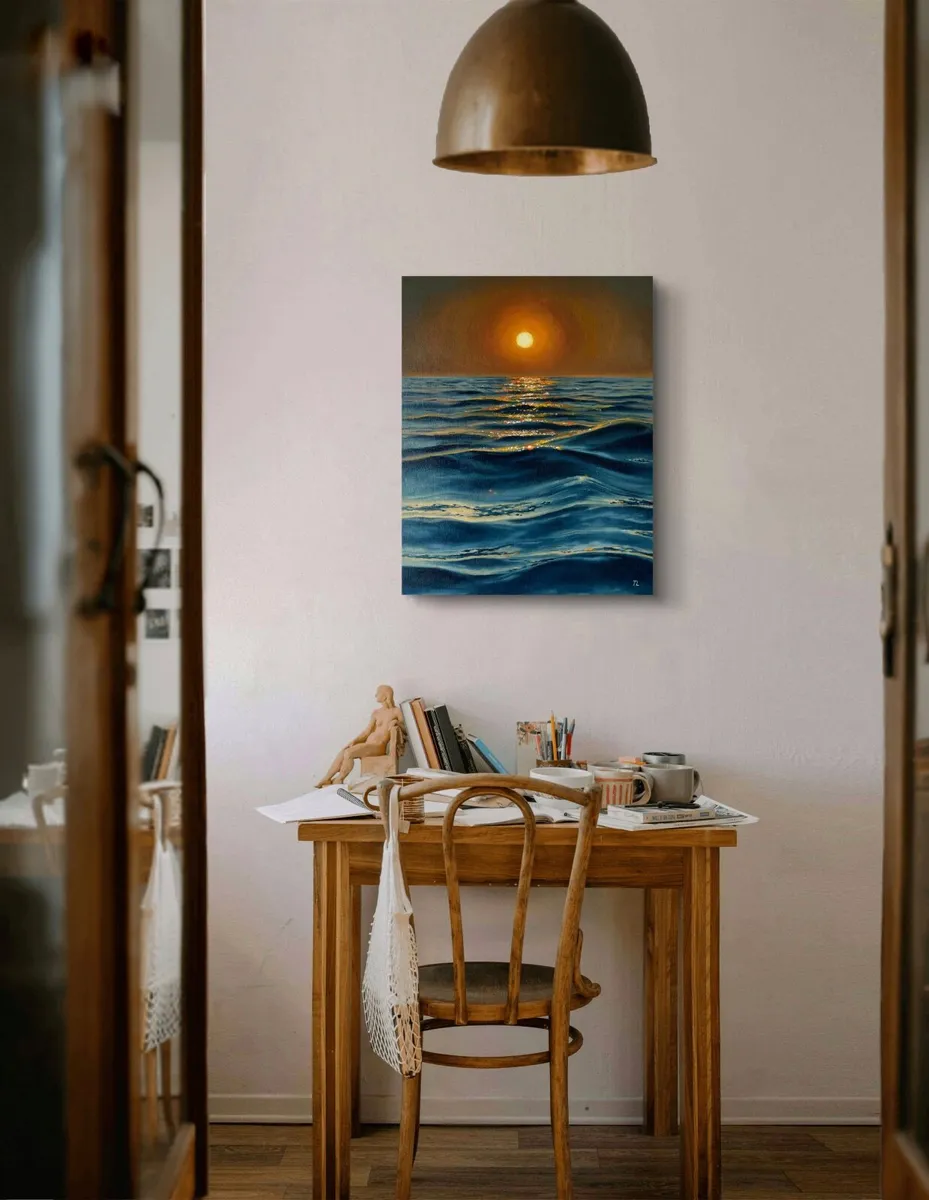 ORIGINAL OIL PAINTING  Sea Sunset Large Wall Art - Image 4