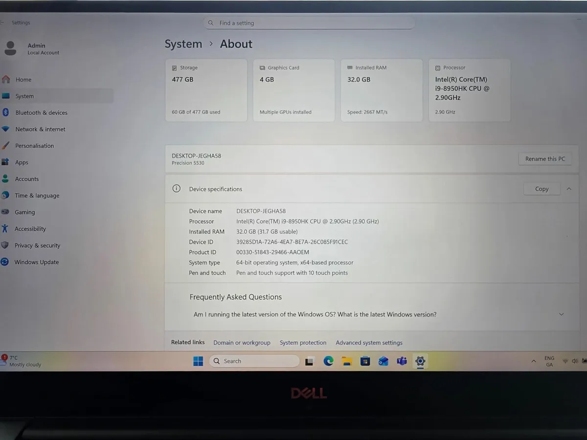 Dell 5530 i9 32GB 4K touchscreen + Dock SALE - Image 1
