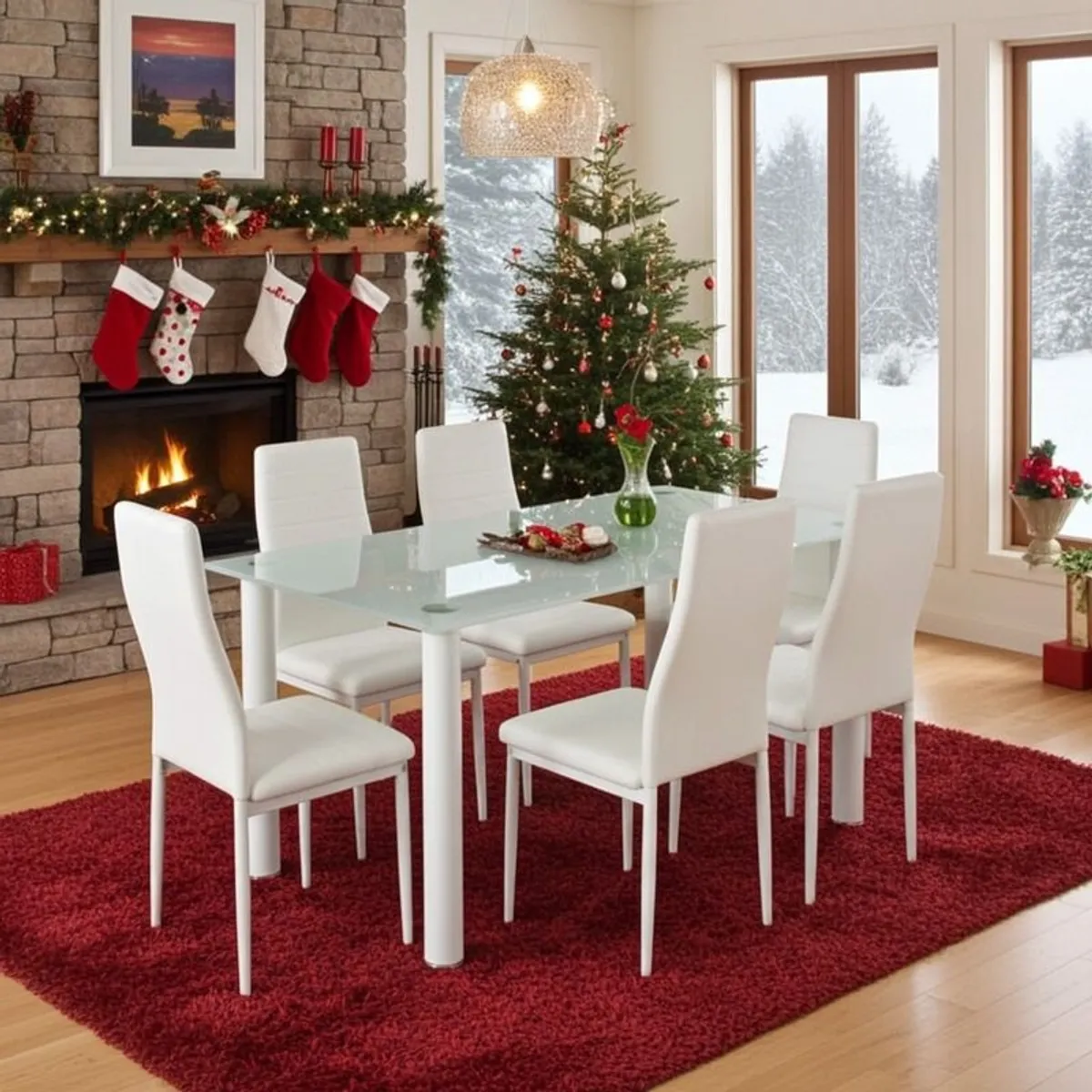 Festive Special! 6 Faux Leather Chairs + Glass Table - Image 1