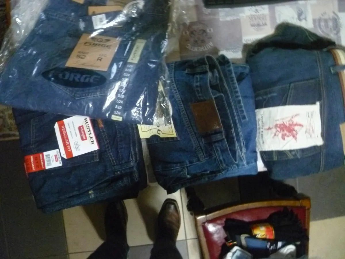 Large size jeans, shirts, socks ect. New & used - Image 1