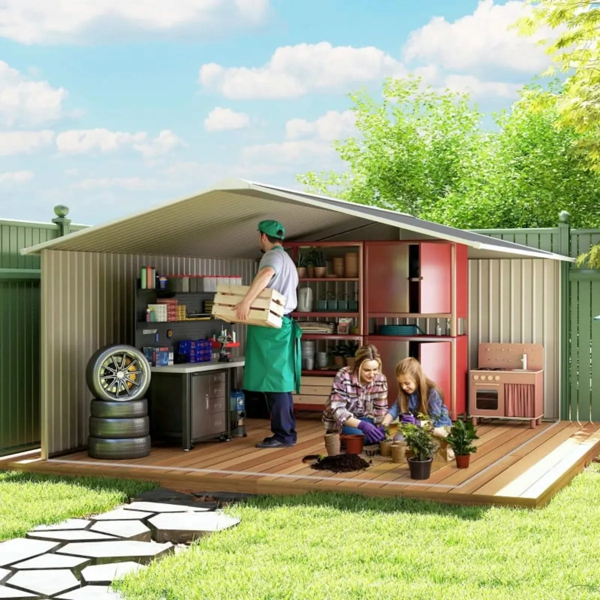 13 x 11ft Garden Metal Storage Shed, Outdoor Stora - Image 3