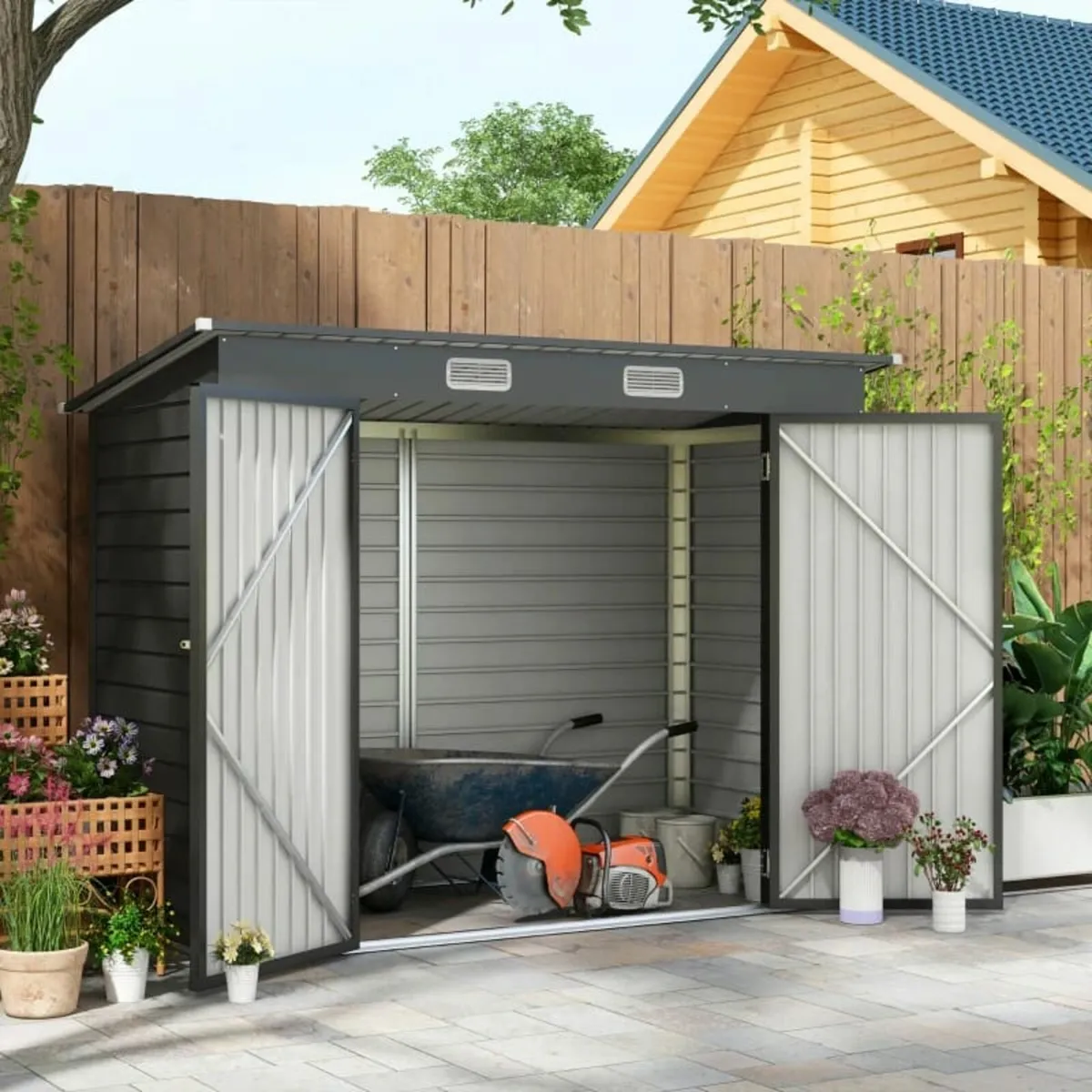 3.7 x 7.9ft Galvanised Steel Shed, with Latched Do - Image 4